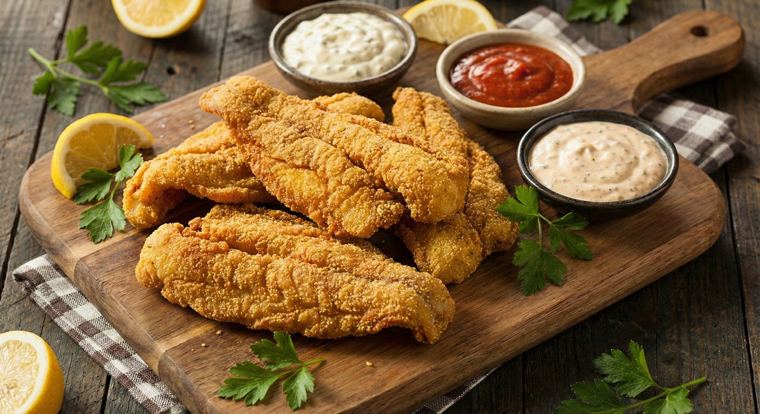 Golden fried catfish fillets with cornmeal crust in Gary, Indiana