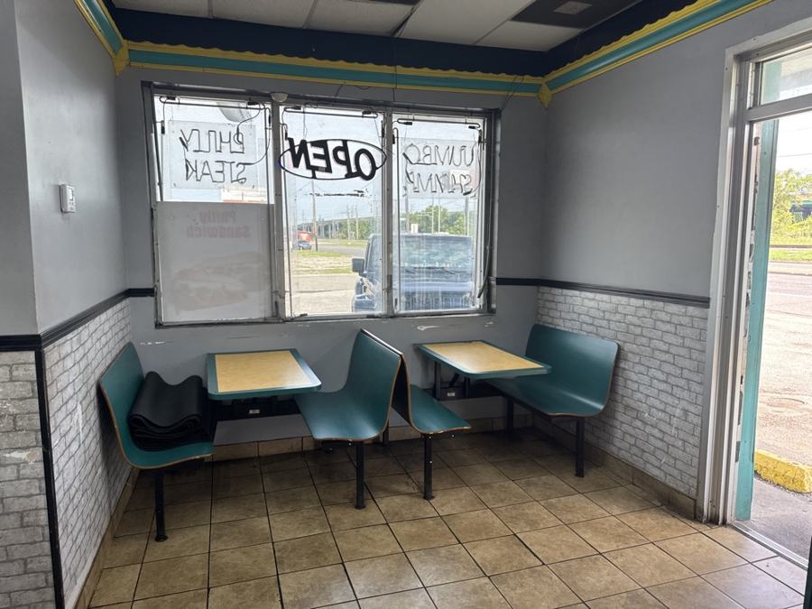 Clean dining room and counter at Sharks Fish & Chicken on 511 Vermont Street in Gary, IN